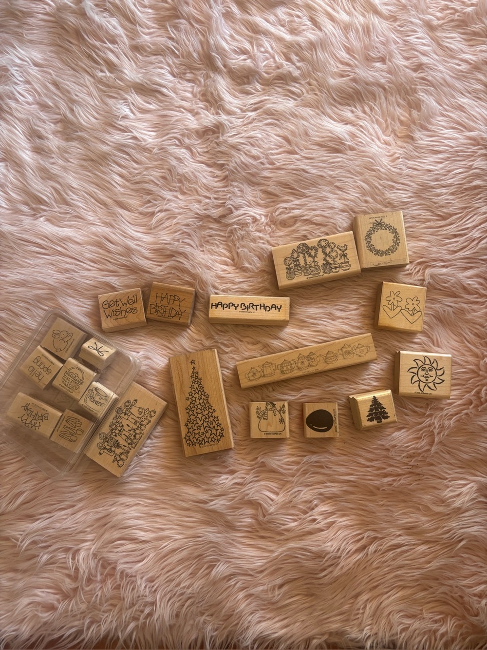 Stampin' Up! Wooden Holiday & Birthday Stamp Set - Tan, Brown, Black